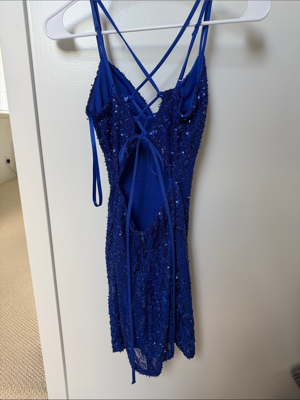 Strappy Sequin Mini Dress in Royal Blue - Picture 3 of 5